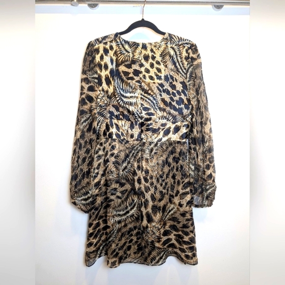 Boston Proper Vintage Silk Sheer Animal Print Beaded Waist Dress Size Medium - Picture 2 of 9